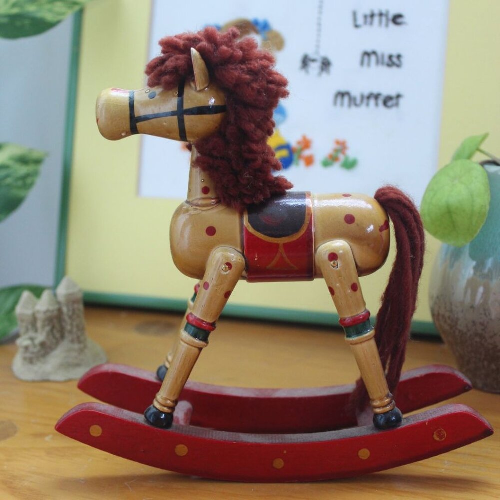 Vtg Folk Art Wooden ROCKING HORSE Hand Crafted Kids Nursery Decor